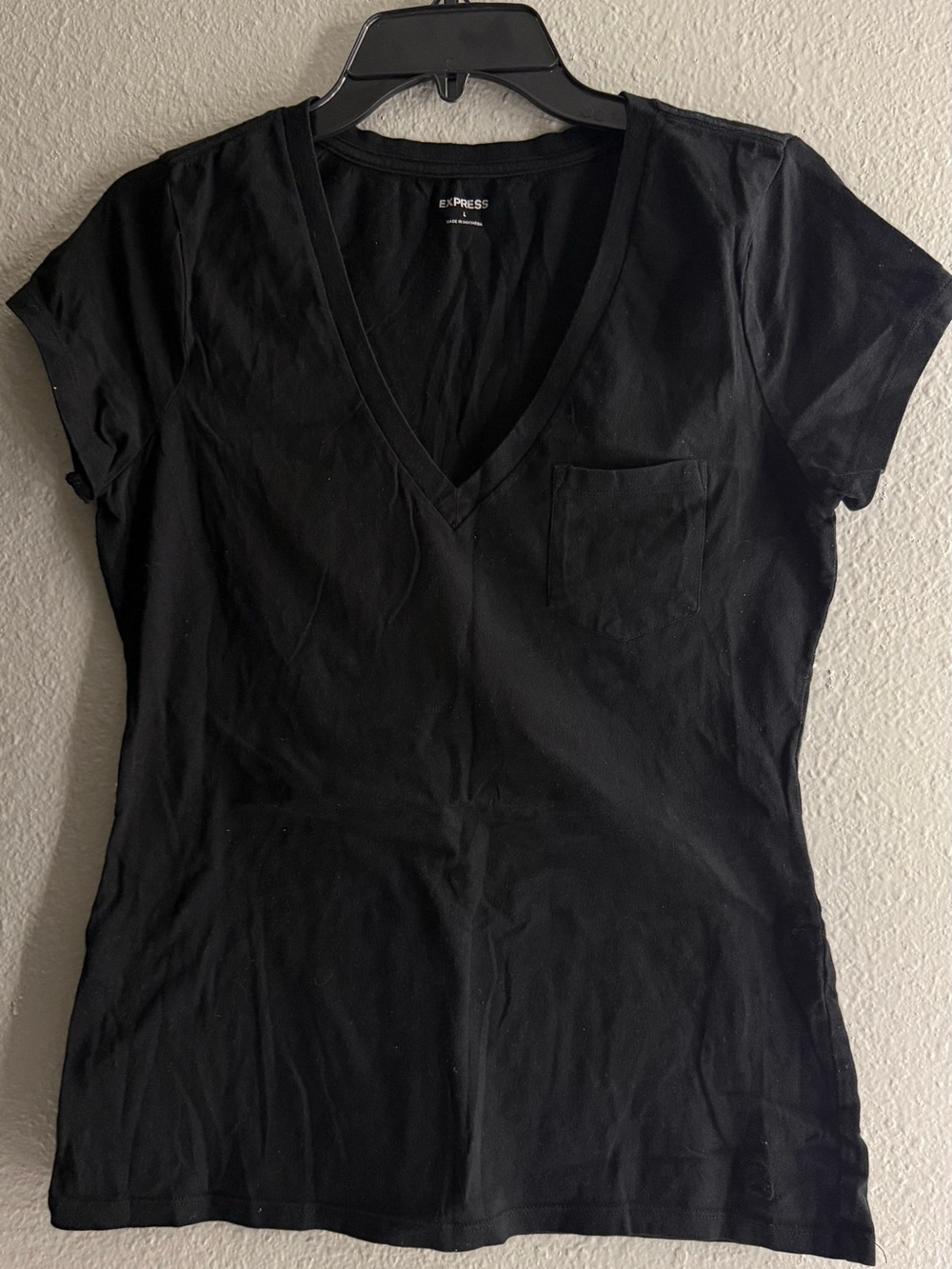 Express Black V-Neck Pocket Tee - Women's Short Sleeve